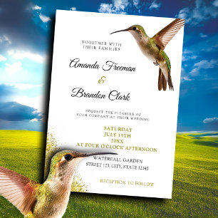 Chic Green Hummingbird en Gold Dust Wedding Kaart