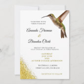 Chic Green Hummingbird en Gold Dust Wedding Kaart (Voorkant)