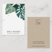 CHIC GREEN MOSTERA FAUNA KETTING EARRING DISPLAY VISITEKAARTJE (Voorkant / Achterkant)