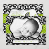 Chic Green Polka Dot Damask Birth kondiging Aankondiging (Voorkant / Achterkant)