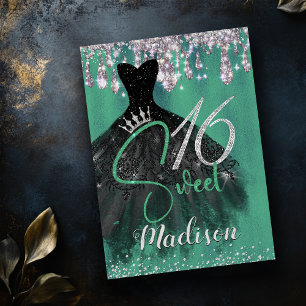 Chic green Silver glitter druppelt zoet 16-invitat Kaart