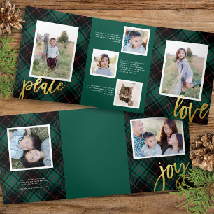 Chic Green Tartan Calligraphie Carte photo de vaca