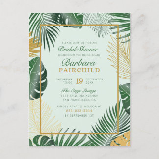 Chic Green Tropical Leaves Trendy Vrijgezellenfees Uitnodiging Briefkaart