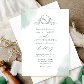 Chic Green Waterverf Stains, Monogram Wedding Kaart