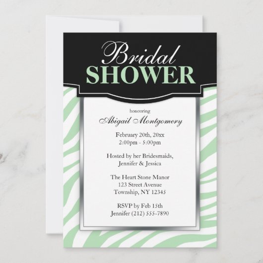 Chic Green Zebra Imprimer Invitations de douche nu (Devant)