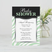 Chic Green Zebra Print Baby Shower Invitations (Debout devant)