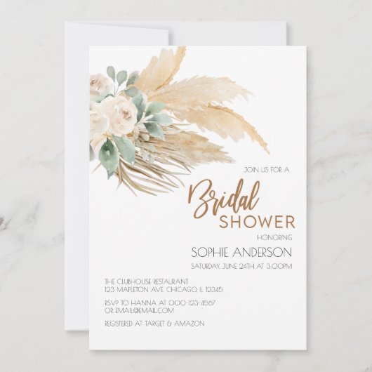 Chic Greenery Boho Pampas Grass Vrijgezellenfeest Kaart (Voorkant)