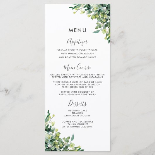 Chic Greenery Botanische Tuin Wedding Menu (Voorkant)