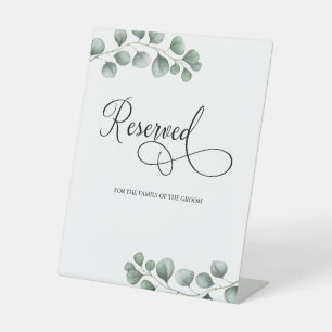 Chic Greenery Eucalyptus Leaves Script Gereserveer Reclamebord Met Voetstuk