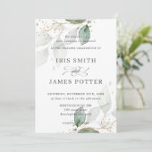 Chic Greenery Foliage Gouden Kalligrafie Trouwen Kaart (Staand voorkant)