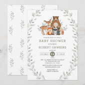 Chic Greenery Forest Woodland Animals Baby shower Kaart (Voorkant / Achterkant)