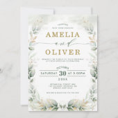 Chic Greenery Gold Leafy Eucalyptus Garden Wedding Kaart (Voorkant)