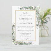 Chic Greenery Gold Sage Green Foliage Wedding Kaart (Staand voorkant)