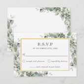 Chic Greenery Gold Sage Green Foliage Wedding RSVP Kaartje (Voorkant / Achterkant)