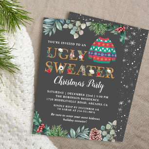 Chic Greenery Ugly Sweater Kerstparty Kaart