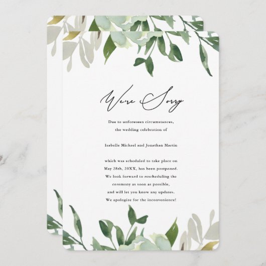 Chic Greenery Wedding Postponement Aankondiging (Voorkant / Achterkant)