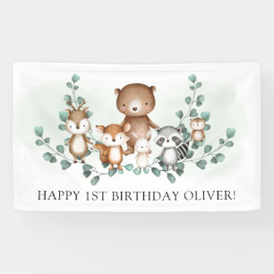 Chic Greenery Woodland Animal Happy Birthday Party Spandoek