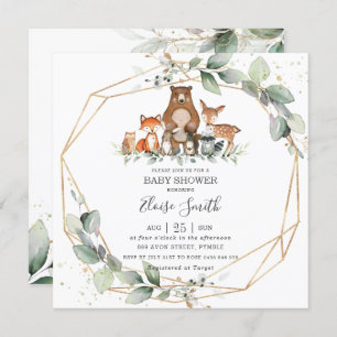 Chic Greenery Woodland Animals Baby shower Neutraa Kaart