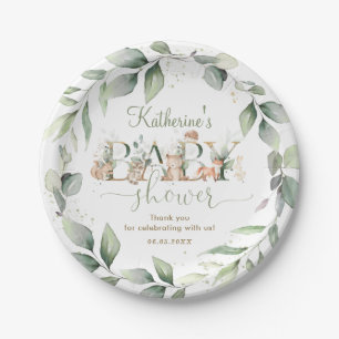 Chic Greenery Woodland Animals Baby shower Neutraa Papieren Bordje