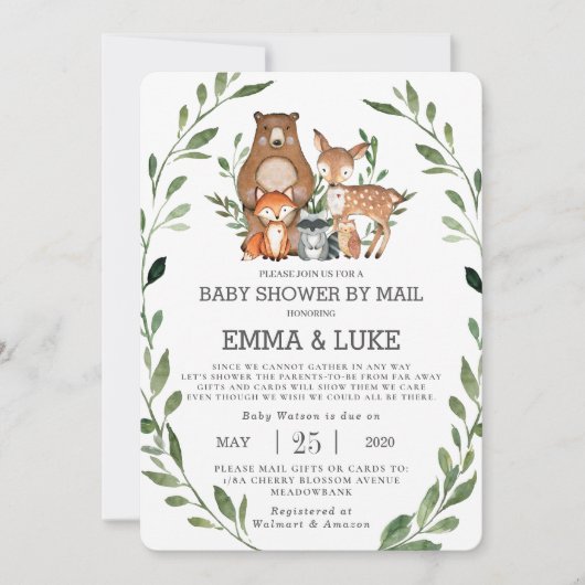 Chic Greenery Woodland Animals Baby shower per pos Kaart (Voorkant)