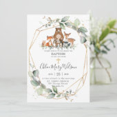 Chic Greenery Woodland Animals Baptism Christening Kaart (Staand voorkant)