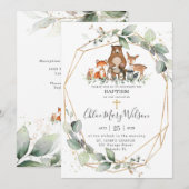 Chic Greenery Woodland Animals Baptism Christening Kaart (Voorkant / Achterkant)