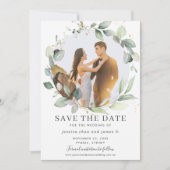 Chic Greenery Wreath Photo Save the Date Kaart (Voorkant)