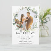 Chic Greenery Wreath Photo Save the Date Kaart (Staand voorkant)