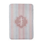 Chic Grey and Dusky Pink Stripes and Monogram Badmat (Voorkant Verticaal)