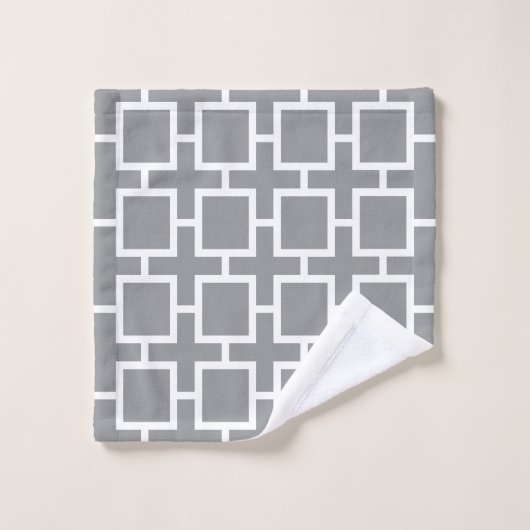 Chic Grey and White Geometric Square Pattern Bad Handdoek (Wasdoekje)
