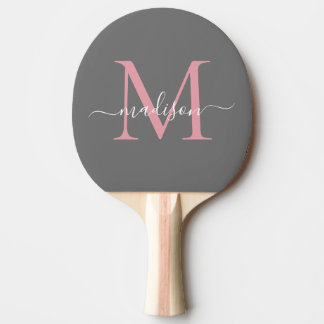 Chic Grey Blush Pink Monogram Elegant Script Naam Tafeltennisbatje