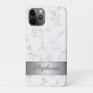 Chic Grey en White Marble Script Naam iPhone 11 Pro Hoesje