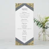 Chic Grey & Gold Glitter Flakes Glam Wedding Menu (Staand voorkant)