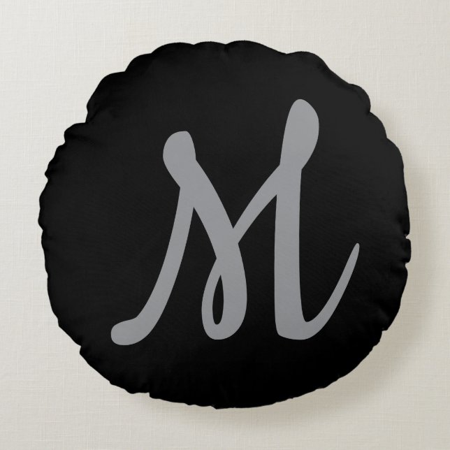 Chic Grey Initiaal Letter Monogram Modern Rond Kussen (Voorkant)