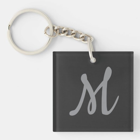 Chic Grey Initiaal Letter Monogram Modern Sleutelhanger (voorkant)