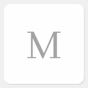 Chic Grey Initiaal Letter Monogram Modern Vierkante Sticker