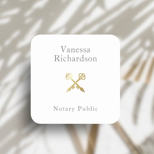 Chic Grey Minimal Gold Crossed Skeleton Key Notari Vierkante Sticker