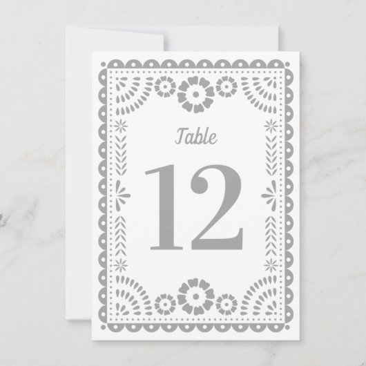 Chic Grey Papel Picado Mariage Numéro de table (Devant)
