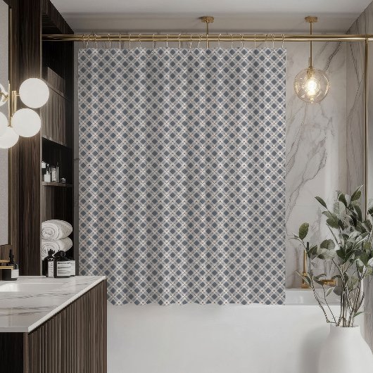 Chic Grey Shower Curtain Modern Plaid Statement Douchegordijn