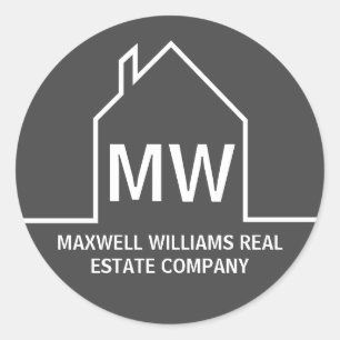 Chic Grey Vastgoed Bedrijf Monogram Realtor Ronde Sticker