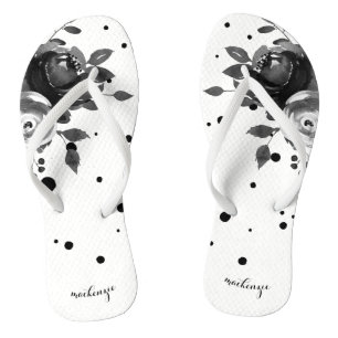 Chic Grey Waterverf Bloemen met Stippen en Naam to Teenslippers