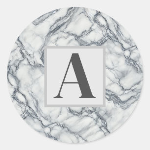 Chic grijs & wit marmer uiterlijk glamour ronde sticker