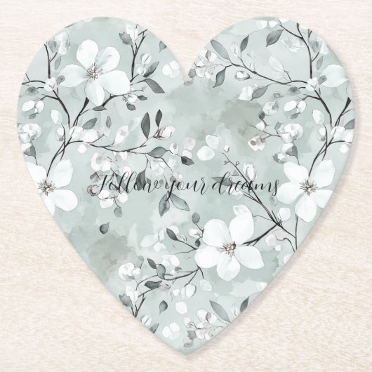 Chic grijs witte bloemen kartonnen onderzetters (Voorkant)