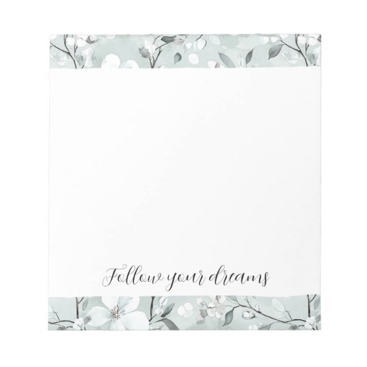 Chic grijs witte bloemen notitieblok (Voorkant)