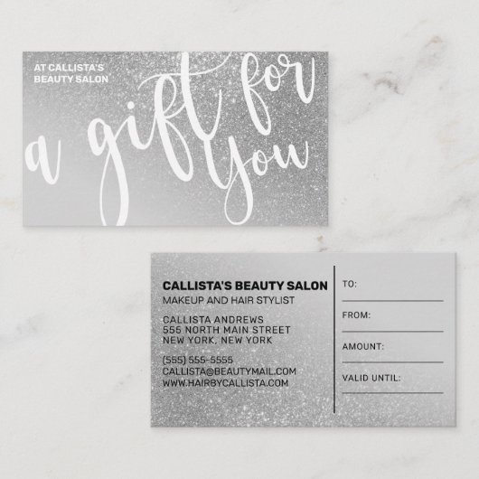 Chic Grijs Zilver Glitter Gradient Gift Certificaa Visitekaartje (Voorkant / Achterkant)
