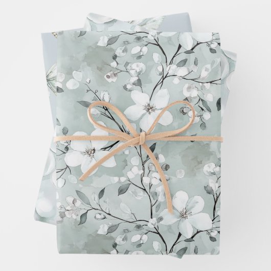 Chic Grijze Witte Bloemen Libellen Bruids Bruiloft Inpakpapier Vel (In situ)