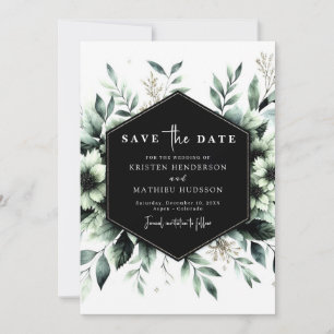 Chic grillige botanische salie groene bruiloft save the date