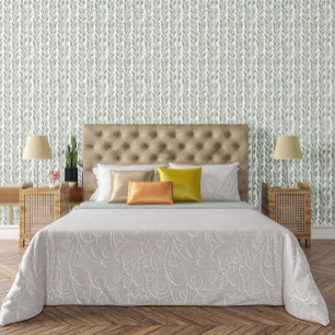 Chic Groen en Wit Kleine Patroon Accent Behang