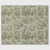 Chic groen grijs toile de jouy bedrukt cadeaupapier (Vlak)