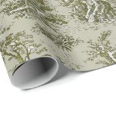 Chic groen grijs toile de jouy bedrukt cadeaupapier (Rol Hoek)